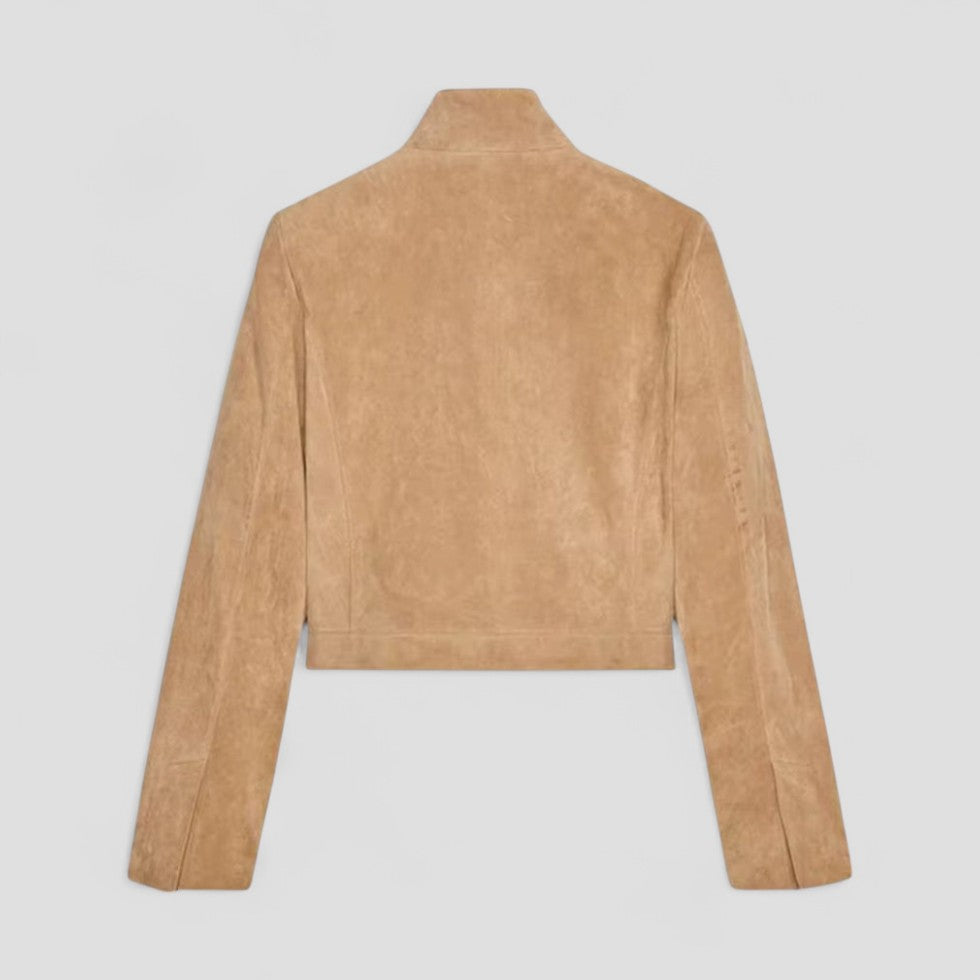 Women’s Cropped Suede Jacket with Mock Neck