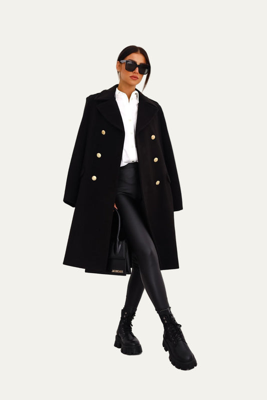 Women’s Gold-Button Long Double-Breasted Coat