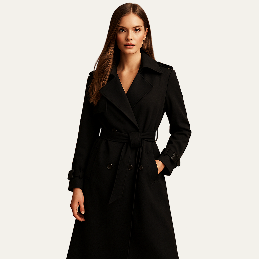 Women’s Minimalist Band Collar Mid Length Coat