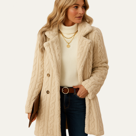 Women’s Cable Knit Double Breasted Wool Coat