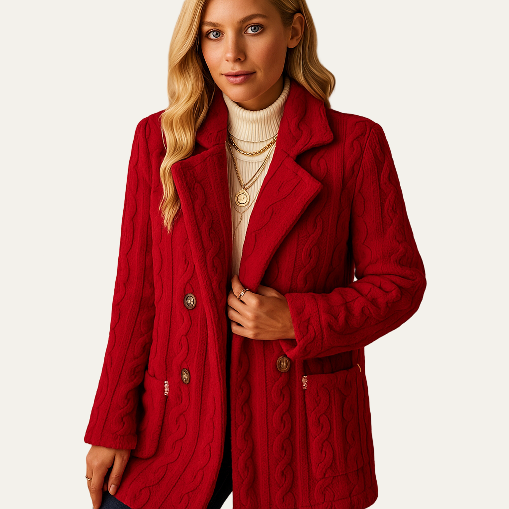 Women’s Cable Knit Double Breasted Wool Coat