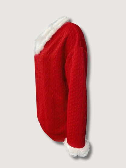 Women’s Faux Fur Trimmed V-Neck Sweater