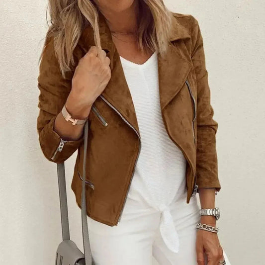 Anna | Women's Faux Suede Moto Jacket – Tailored Fit with Asymmetrical Zip and Stylish Pockets