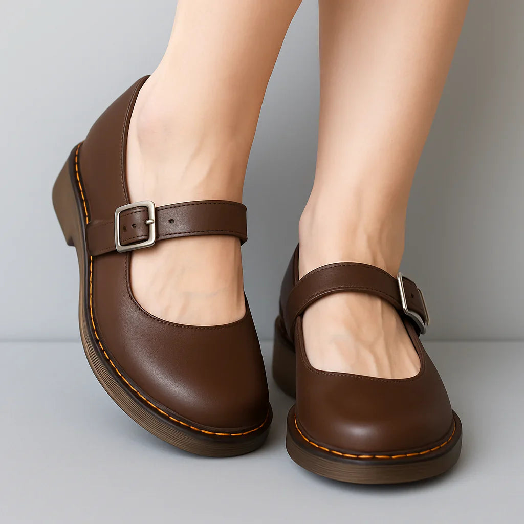 Ladies Comfortable Low Heel Buckle Shoes - BritishElegance