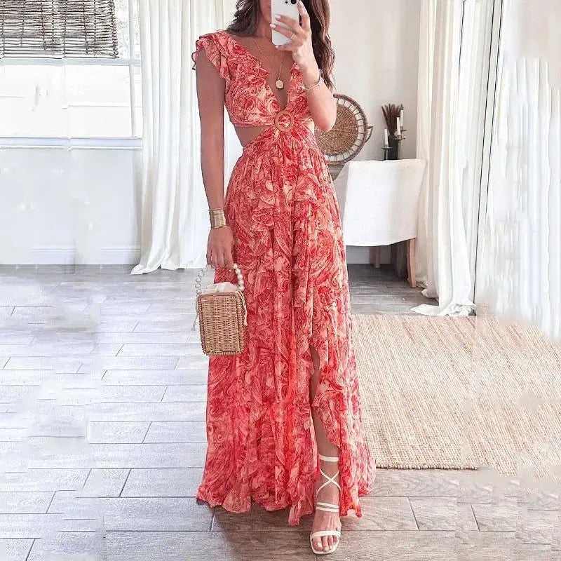 Ladies Elegant Flower Long Dress - BritishElegance