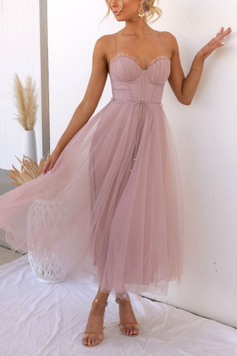 Ladies' Knee Length Dress with Floral Neckline - BritishElegance