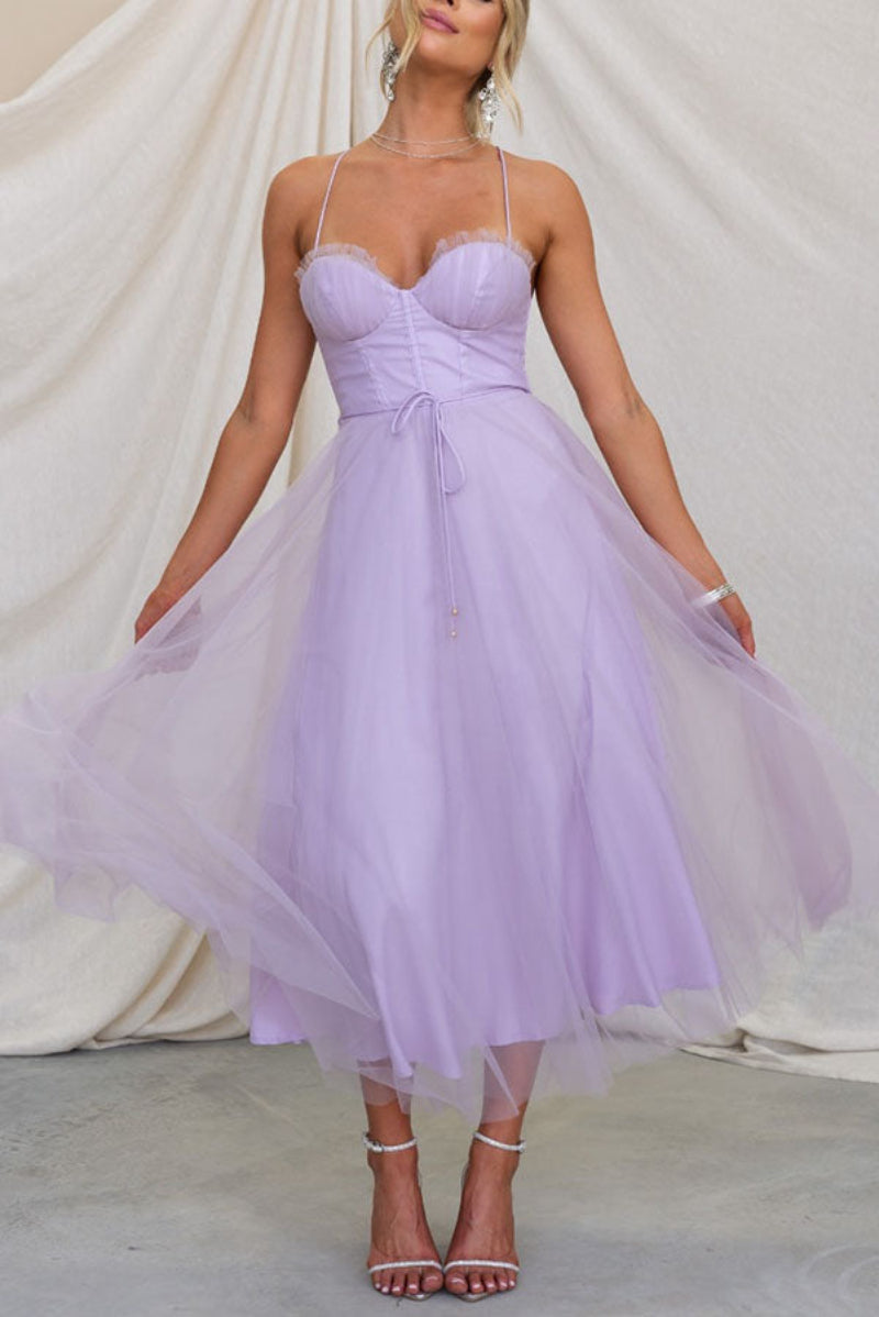 Ladies' Knee Length Dress with Floral Neckline