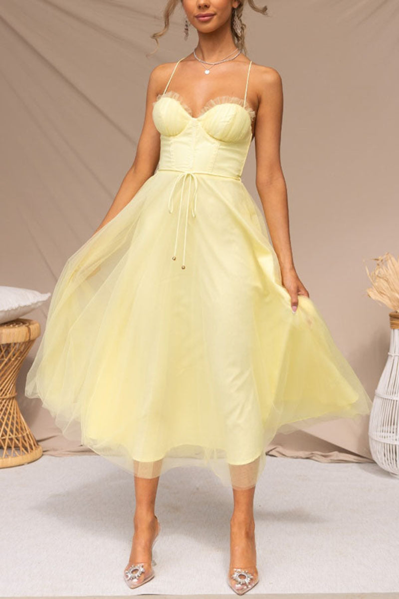 Ladies' Knee Length Dress with Floral Neckline