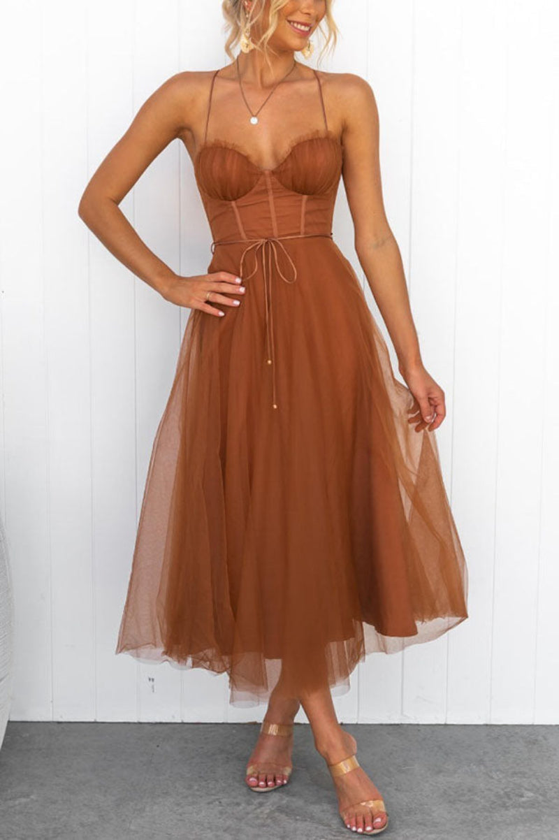 Ladies' Knee Length Dress with Floral Neckline