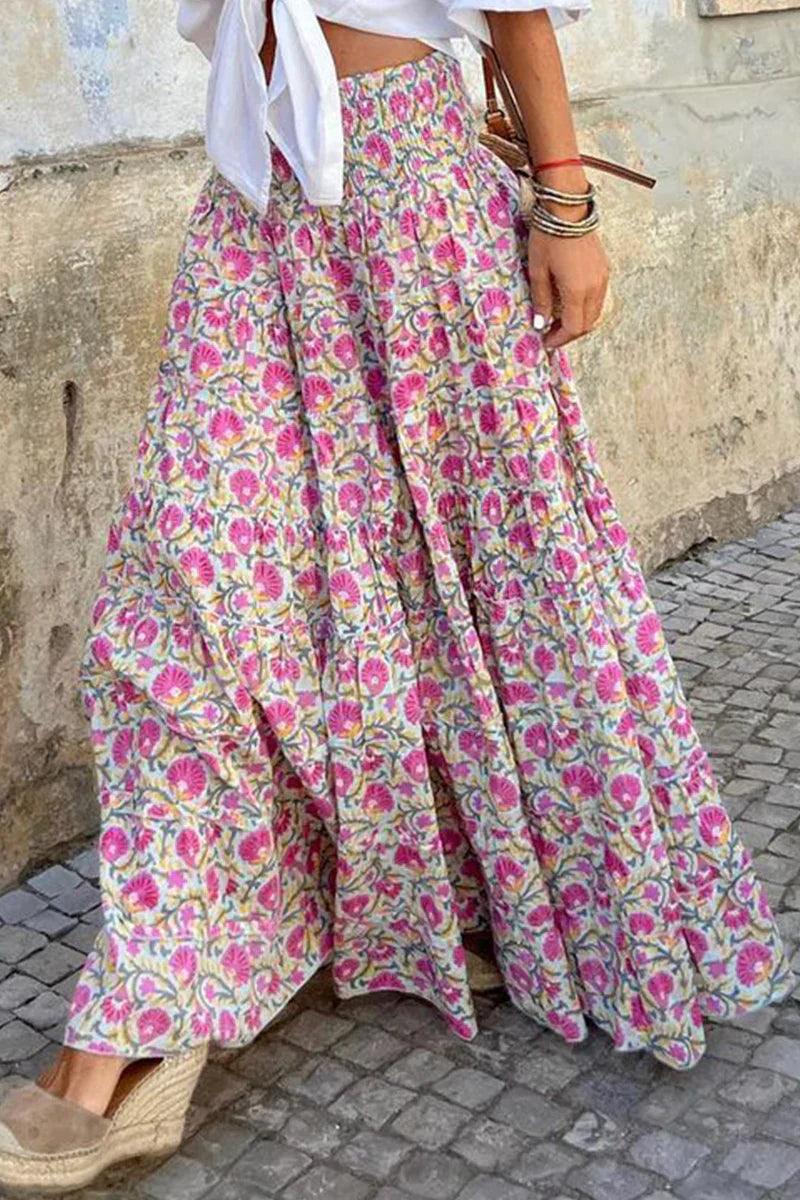 Ladies Flowy Floral Long Skirt