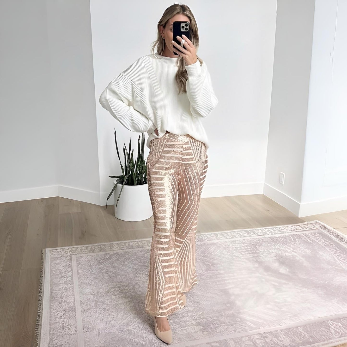 Sparkly Wide Leg Women's Pants - BritishElegance