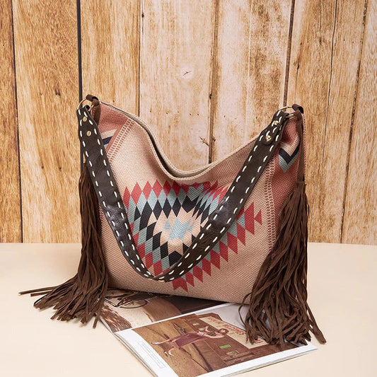 Bohemian Woven Tassel Shoulder Bag - BritishElegance