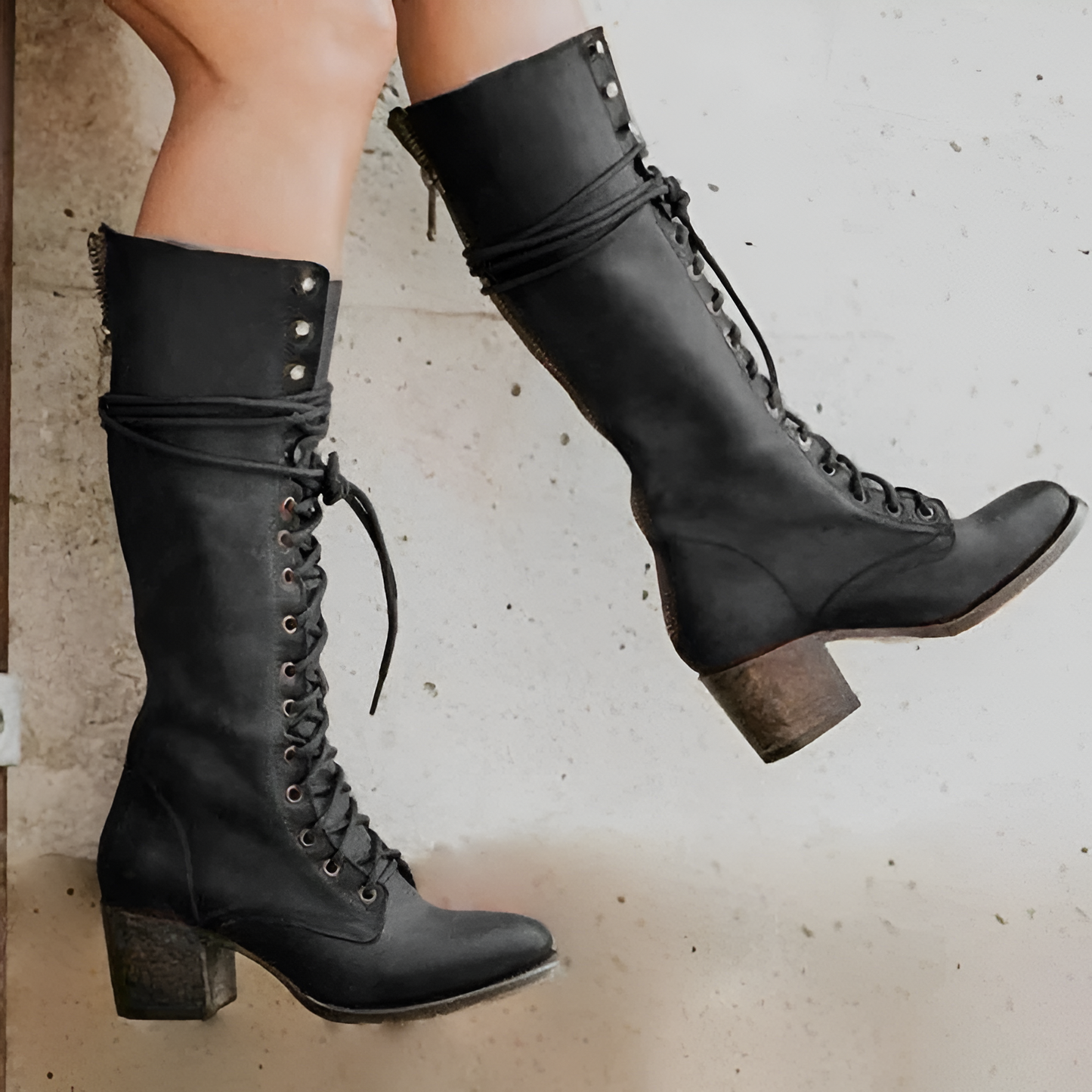 Women's Tall Lace Up Block Heel Boots - BritishElegance
