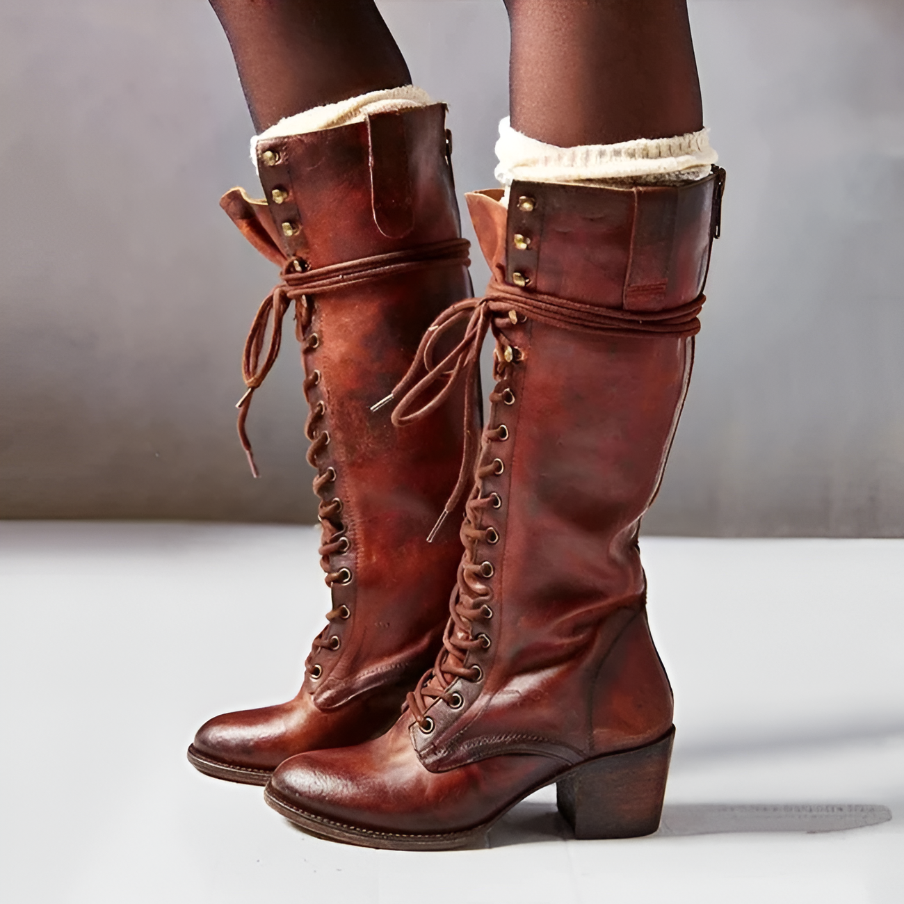 Women's Tall Lace Up Block Heel Boots