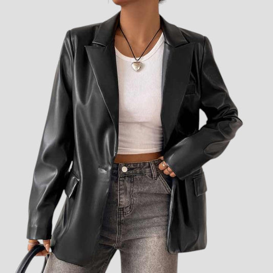 Women's Vintage Faux Leather Blazer