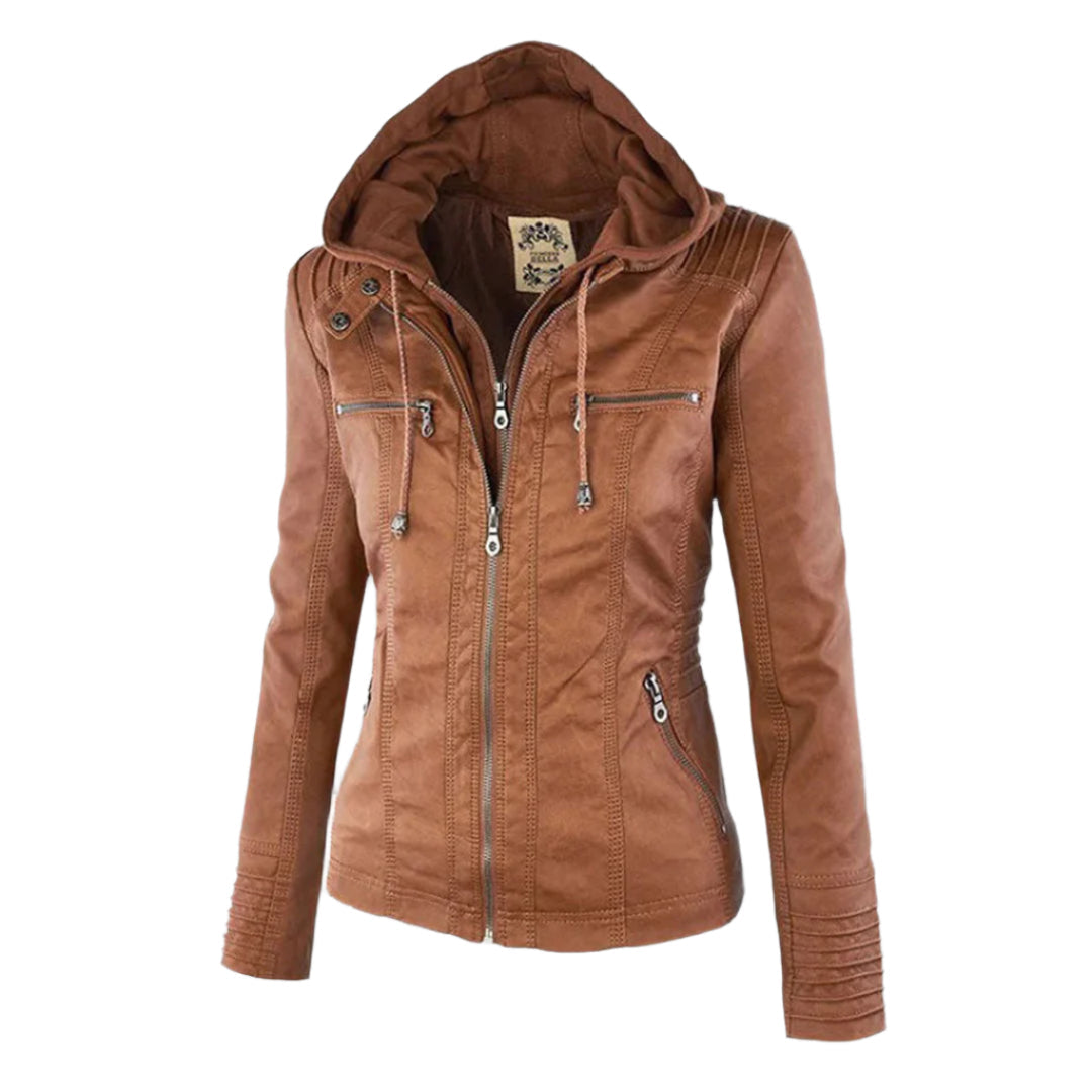 Zaniyah | Women's Leather Hooded Jacket - Lightweight Moto Style