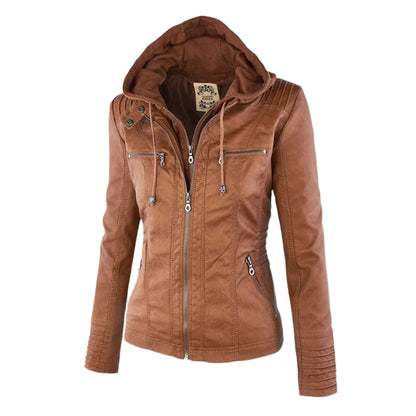 Zaniyah | Women's Leather Hooded Jacket - Lightweight Moto Style