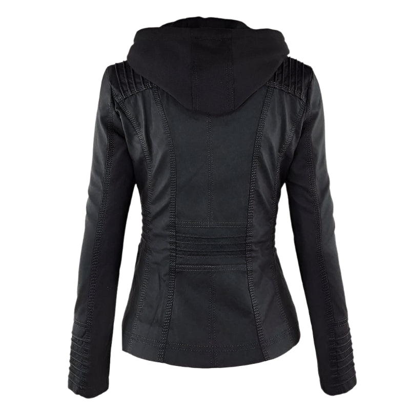 Zaniyah | Women's Leather Hooded Jacket - Lightweight Moto Style