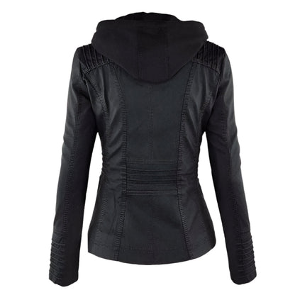 Zaniyah | Women's Leather Hooded Jacket - Lightweight Moto Style