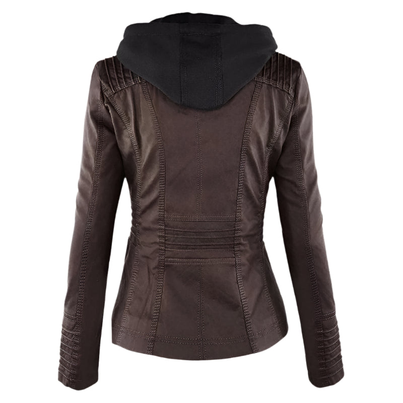 Zaniyah | Women's Leather Hooded Jacket - Lightweight Moto Style