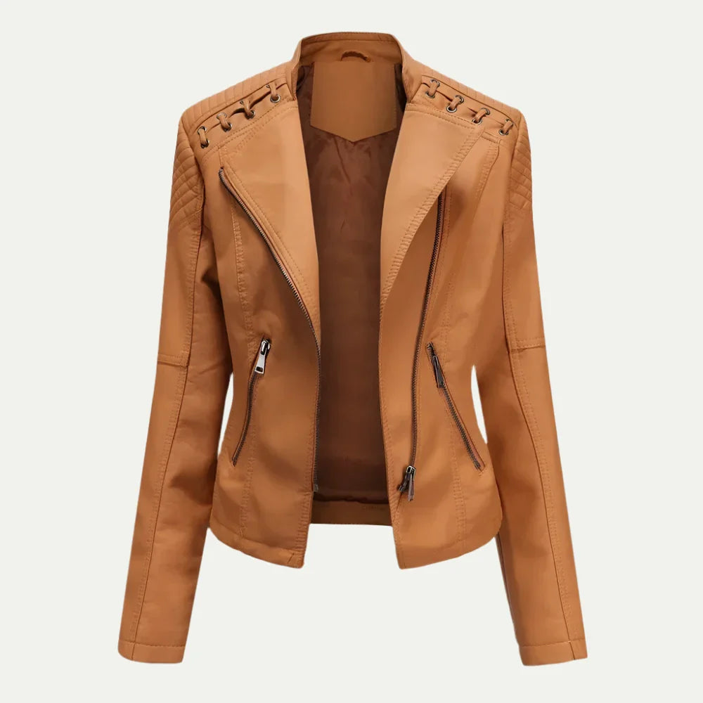 Women’s Asymmetric Faux Leather Motorcycle Jacket