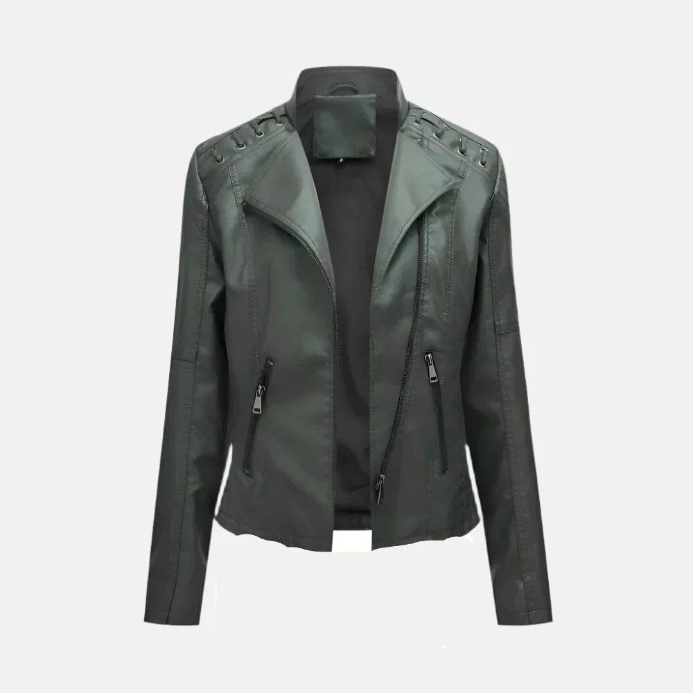 Women’s Asymmetric Faux Leather Motorcycle Jacket