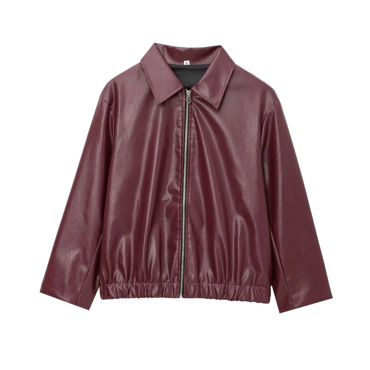 Orana | Women's Leather Autumn Jacket with Zipper Front and Classic Lapel Collar