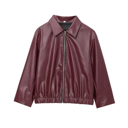 Orana | Women's Leather Autumn Jacket with Zipper Front and Classic Lapel Collar