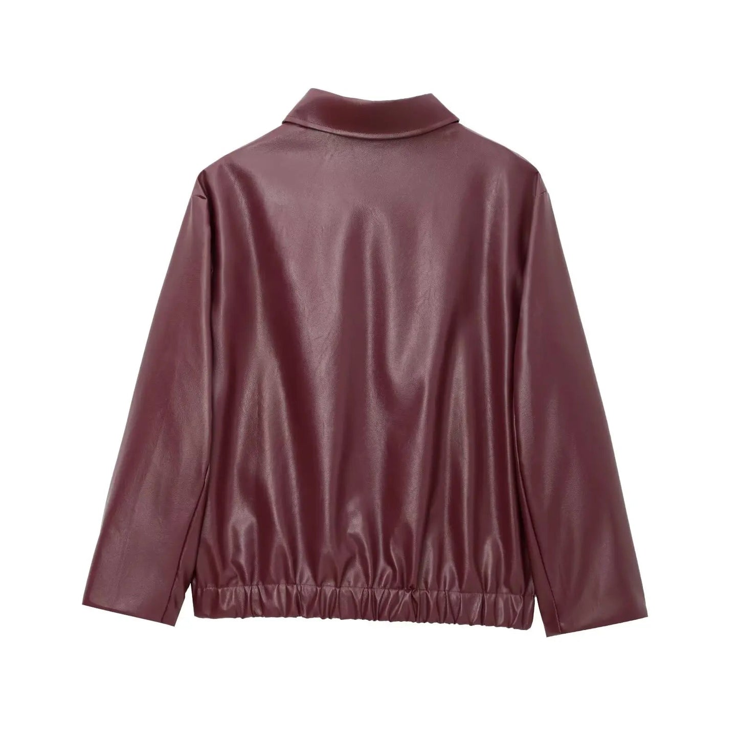 Orana | Women's Leather Autumn Jacket with Zipper Front and Classic Lapel Collar