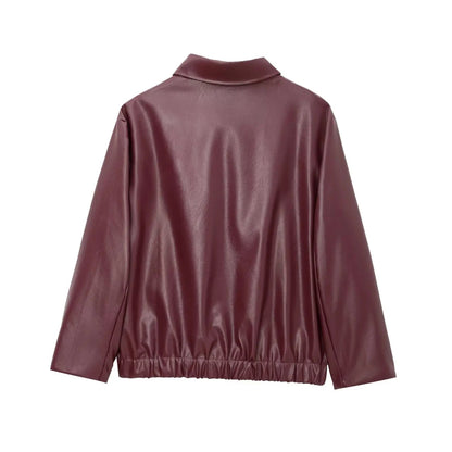 Orana | Women's Leather Autumn Jacket with Zipper Front and Classic Lapel Collar