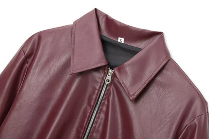 Orana | Women's Leather Autumn Jacket with Zipper Front and Classic Lapel Collar