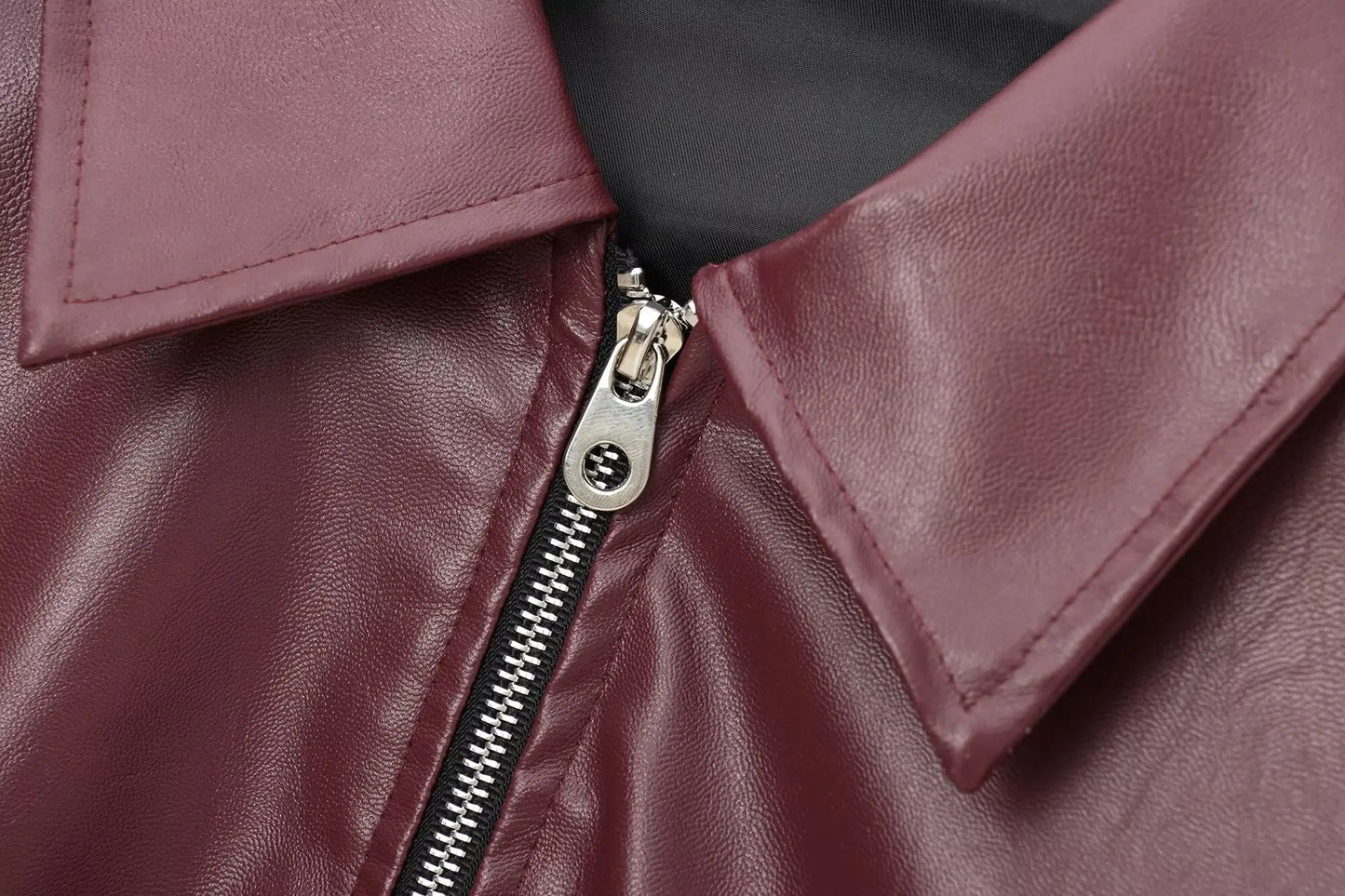 Orana | Women's Leather Autumn Jacket with Zipper Front and Classic Lapel Collar