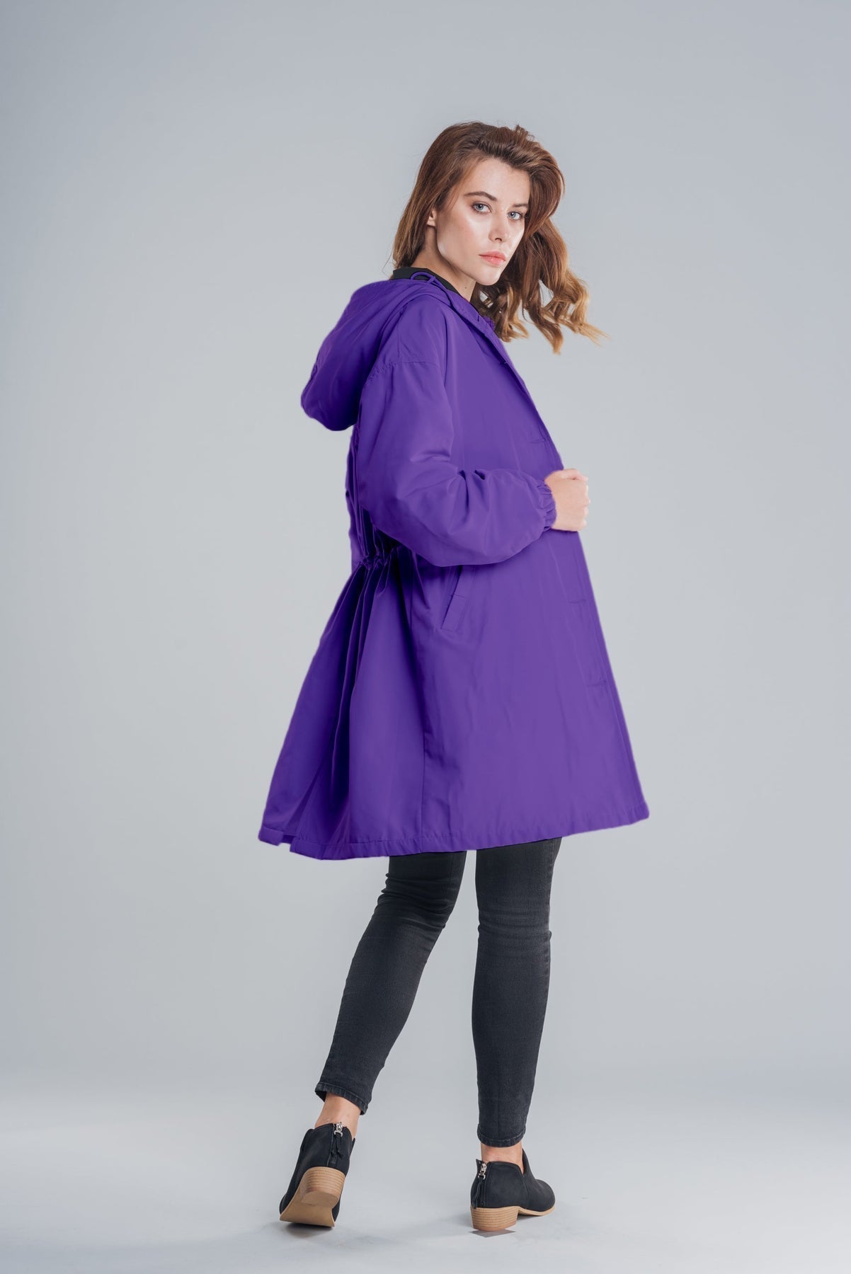 Women’s A-Line Hooded Mid-Thigh Raincoat
