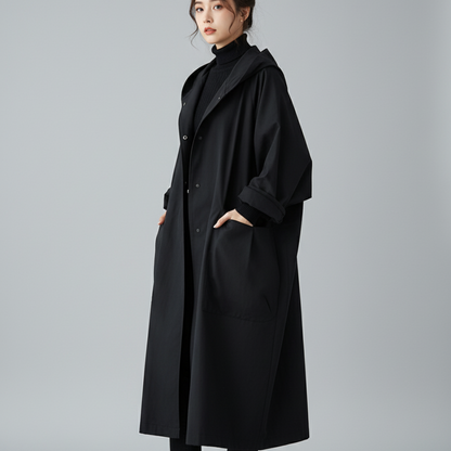 Livia | Women's Long Lightweight Trench Over Coat - Oversized Hooded