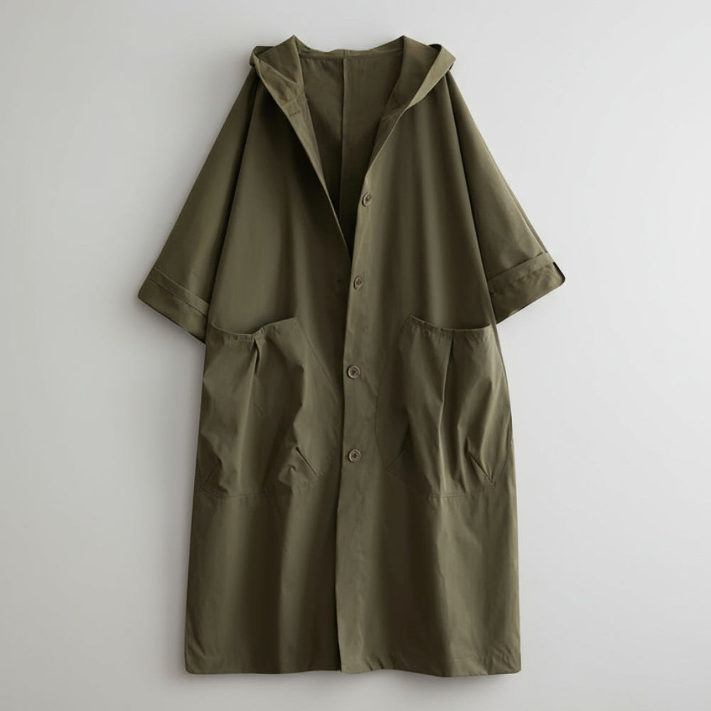 Livia | Women's Long Lightweight Trench Over Coat - Oversized Hooded