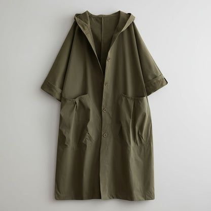 Livia | Women's Long Lightweight Trench Over Coat - Oversized Hooded
