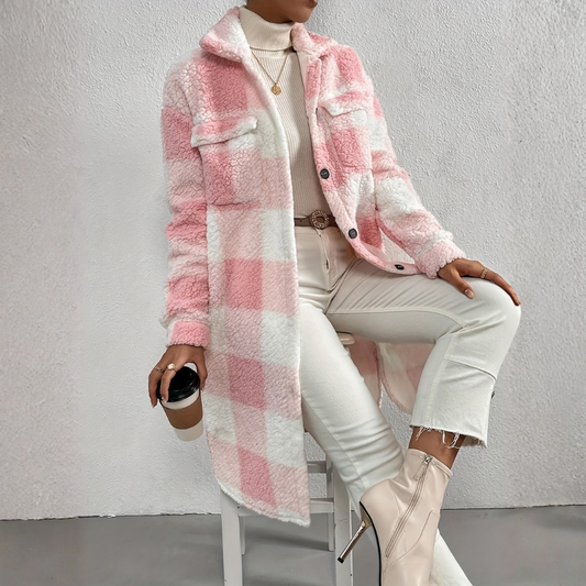 Andie | Women's Long Plaid Coat – Full-Length Winter Style with Pockets