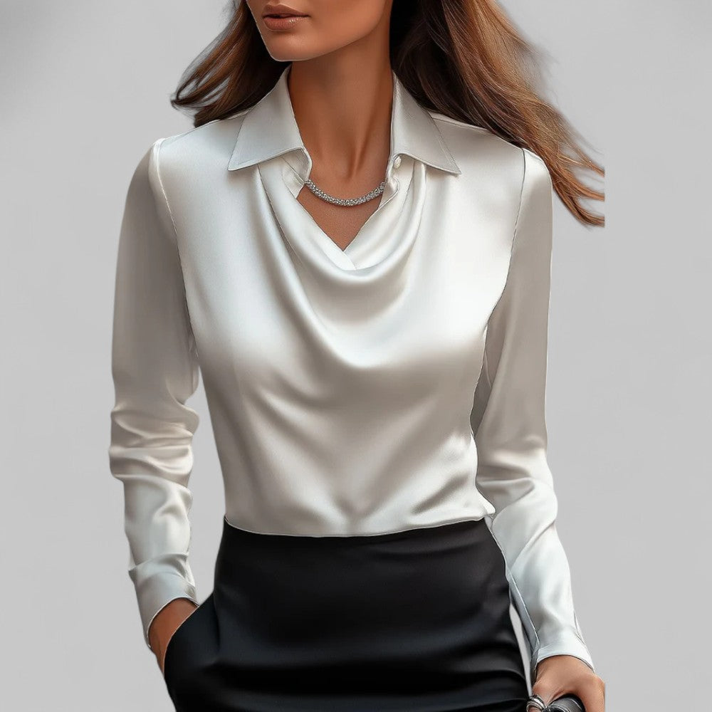 Ladies' Elegant V-Neck Long Sleeve Top Shirt - BritishElegance