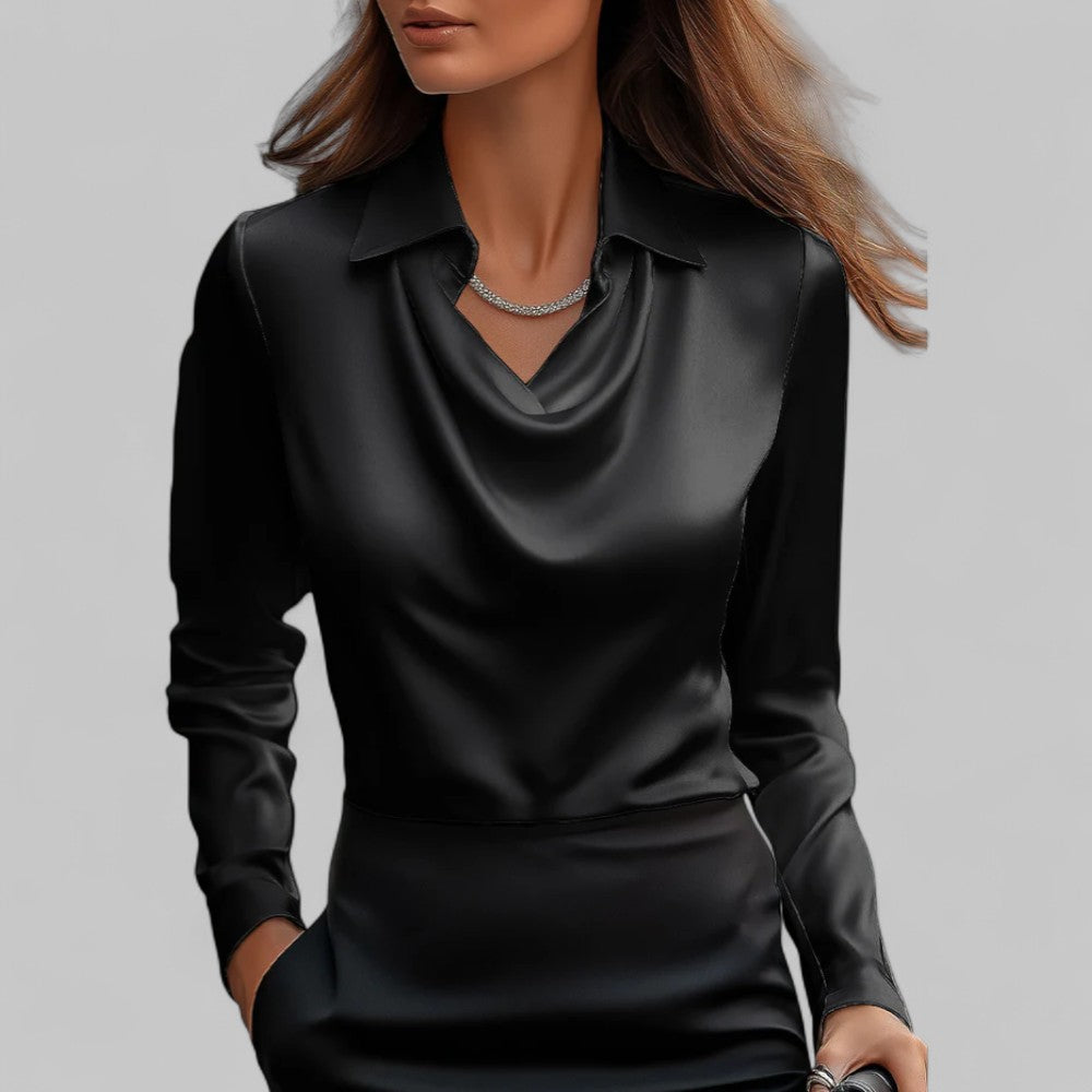Ladies' Elegant V-Neck Long Sleeve Top Shirt