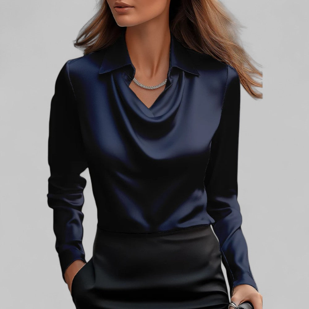 Ladies' Elegant V-Neck Long Sleeve Top Shirt