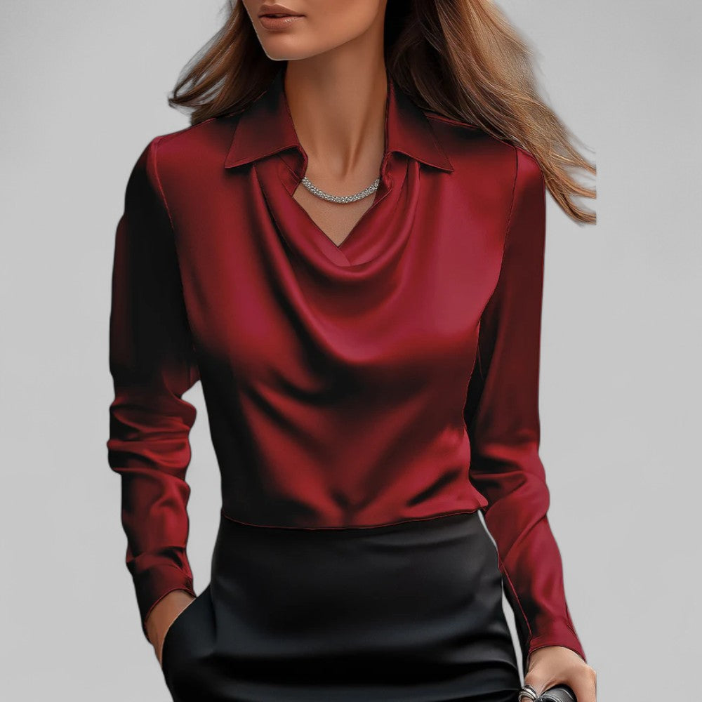 Ladies' Elegant V-Neck Long Sleeve Top Shirt