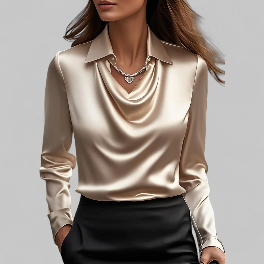 Ladies' Elegant V-Neck Long Sleeve Top Shirt
