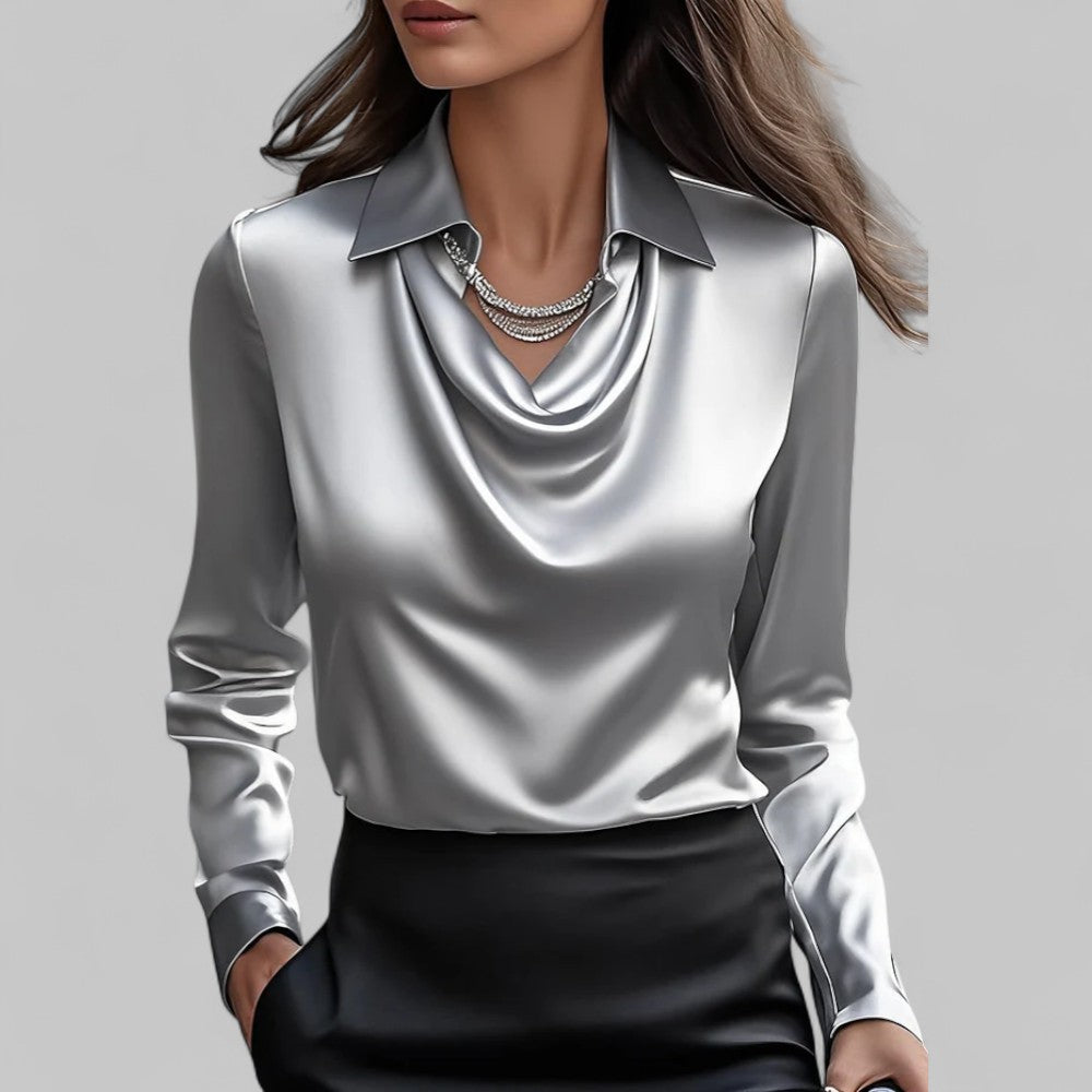 Ladies' Elegant V-Neck Long Sleeve Top Shirt