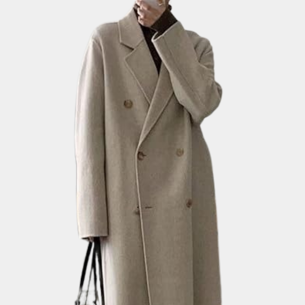 Women’s Elegant Double-Breasted Long Overcoat