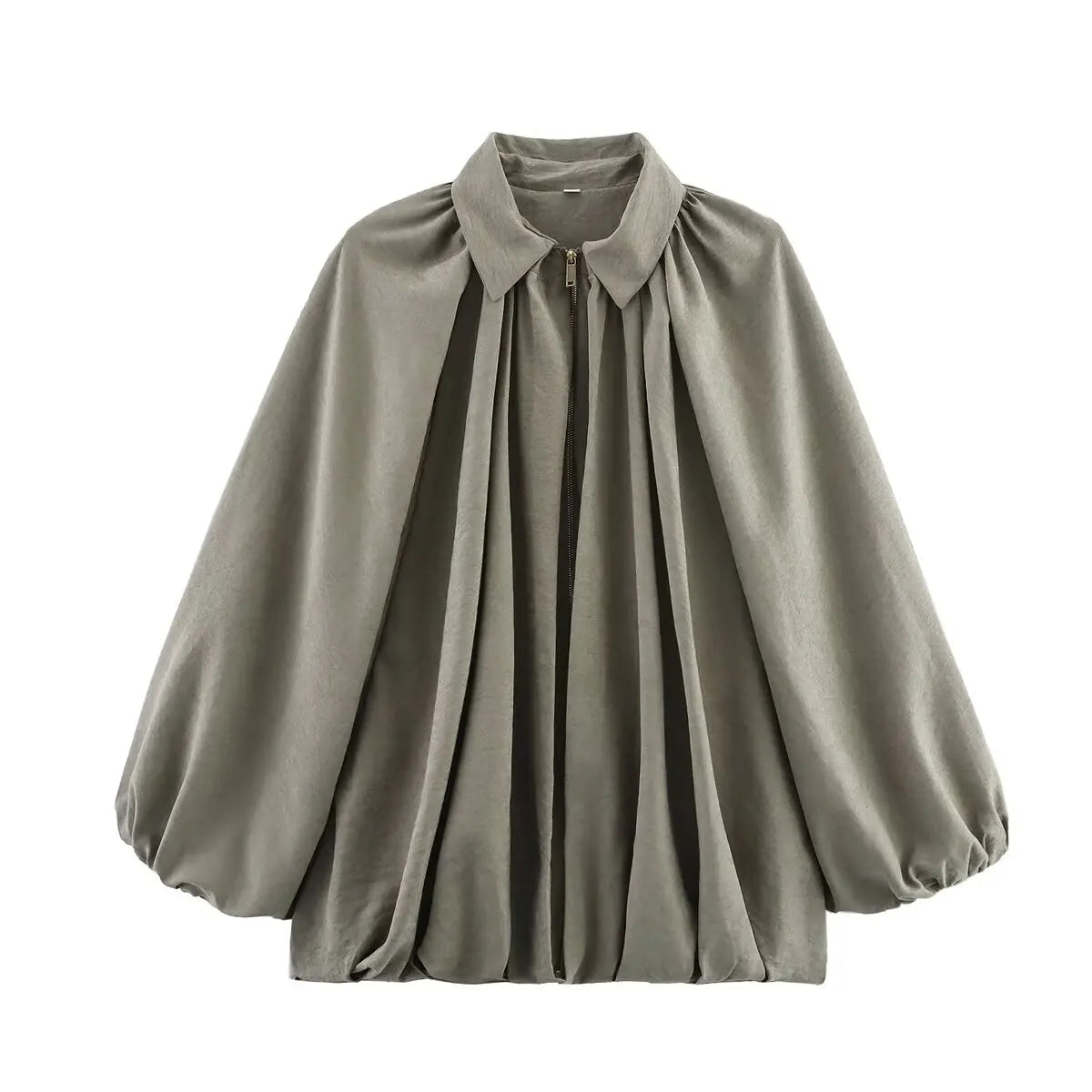 Nerissa | Women's Loose Fit Bomber Autumn Jacket with Puff Sleeves and Zip Front