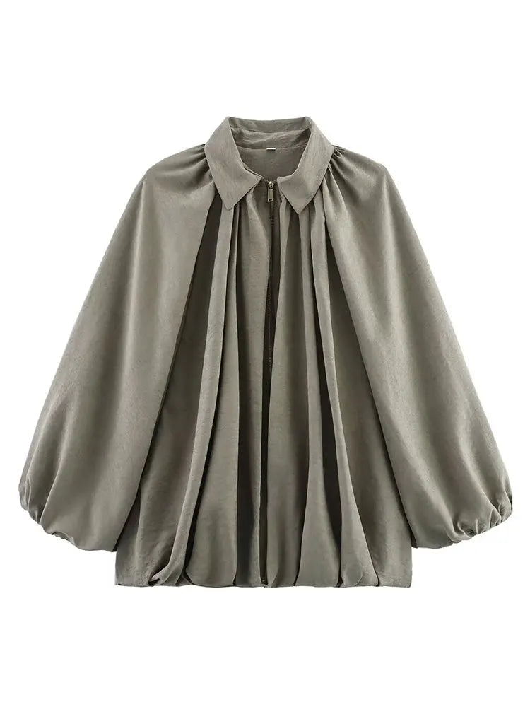 Nerissa | Women's Loose Fit Bomber Autumn Jacket with Puff Sleeves and Zip Front