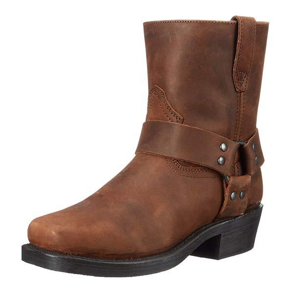 Women's Mid-Cut Black Biker Boots with Harness Detail – Durable and Stylish