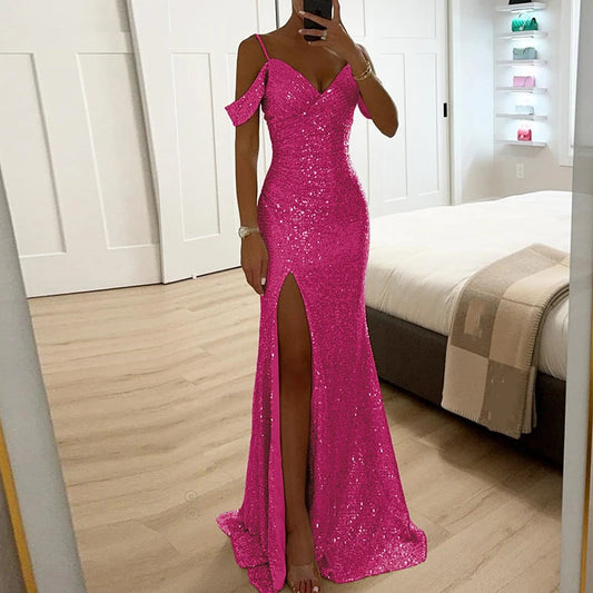 Chic Strapless Evening Dress with High Cut Slit - BritishElegance
