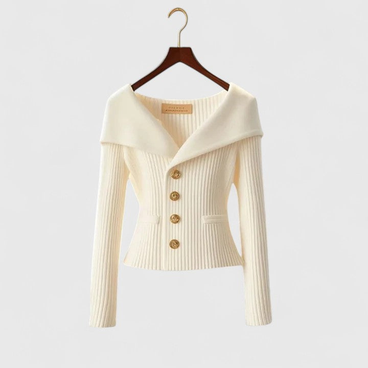 Women’s Off-Shoulder Ribbed Button Cardigan