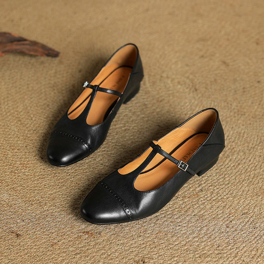Women’s British Style T-Strap Leather Flats